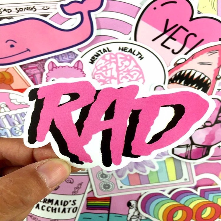 super pink sticker set girly pink retro 90s aesthetic