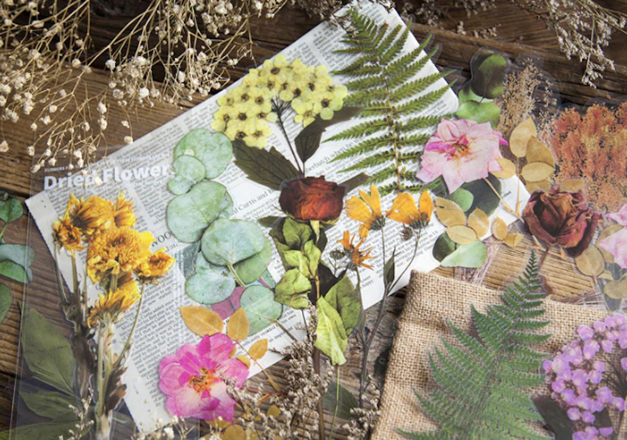 6pc pressed flowers stickers large premium clear stickers with