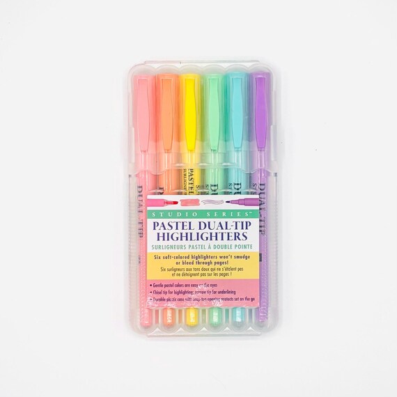 Dual-Tip Pastel Highlighters 6pc Set - Chisel & Narrow Tipped Highlighter Pens for Bible Study School Work Office Journals in Various Colors
