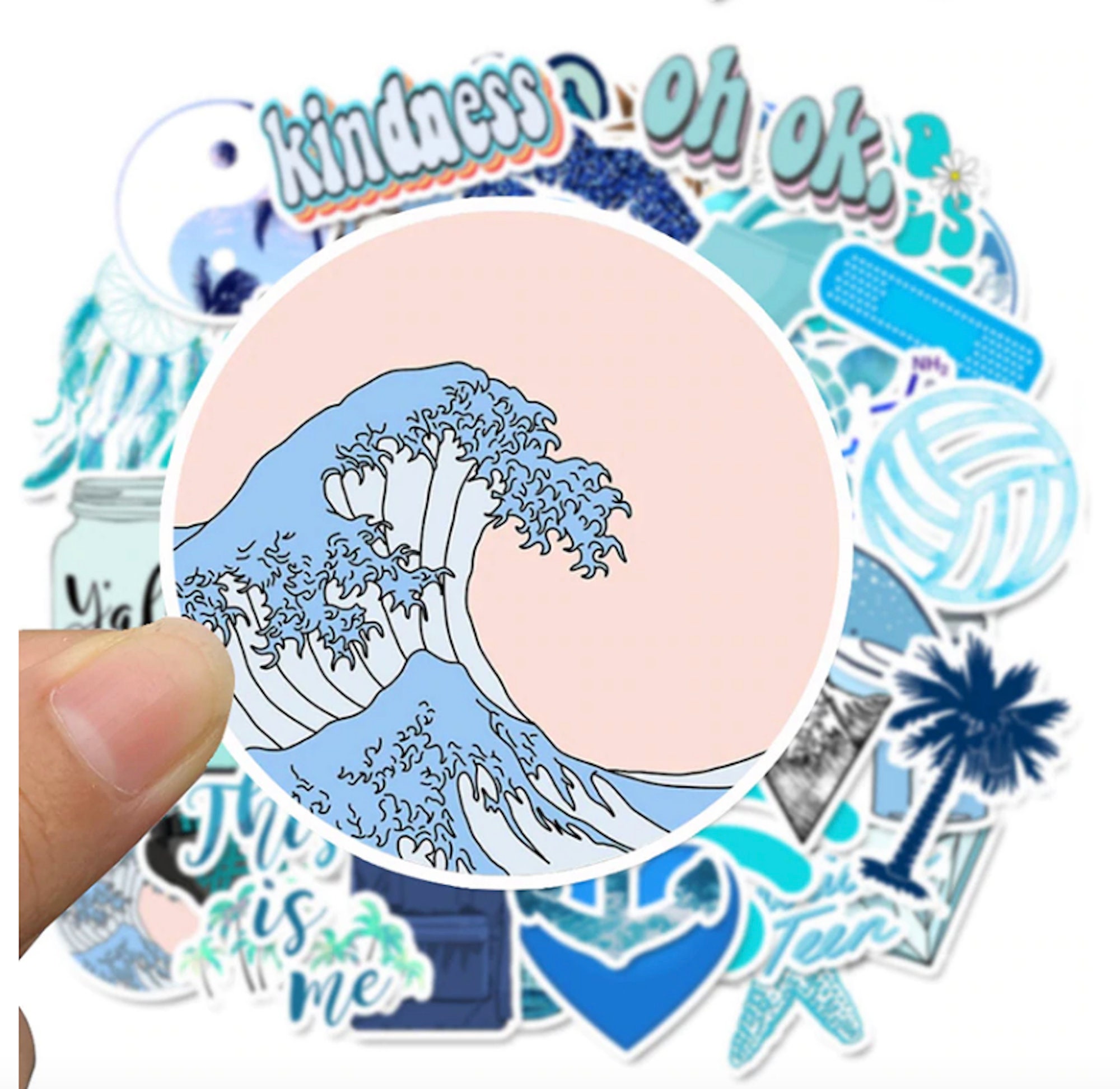 blue aesthetic plastic sticker set
