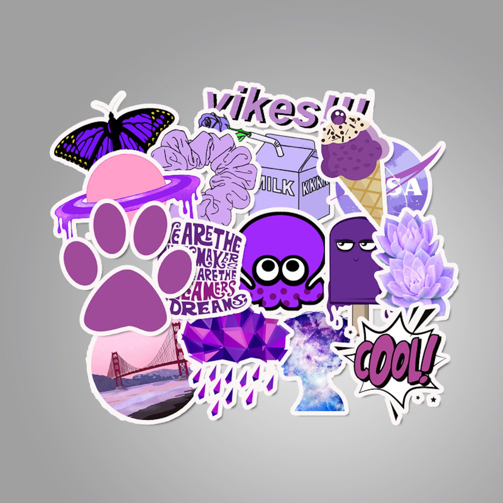 purple aesthetic random sticker set
