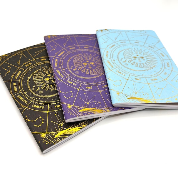 Mini Celestial Notebook Set: Gold Foil Zodiac, Moon & Stars