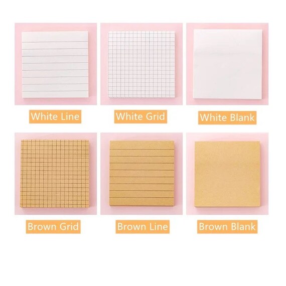 Classic Sticky Notes Grid Lined or Blank Kraft or White Adhesive