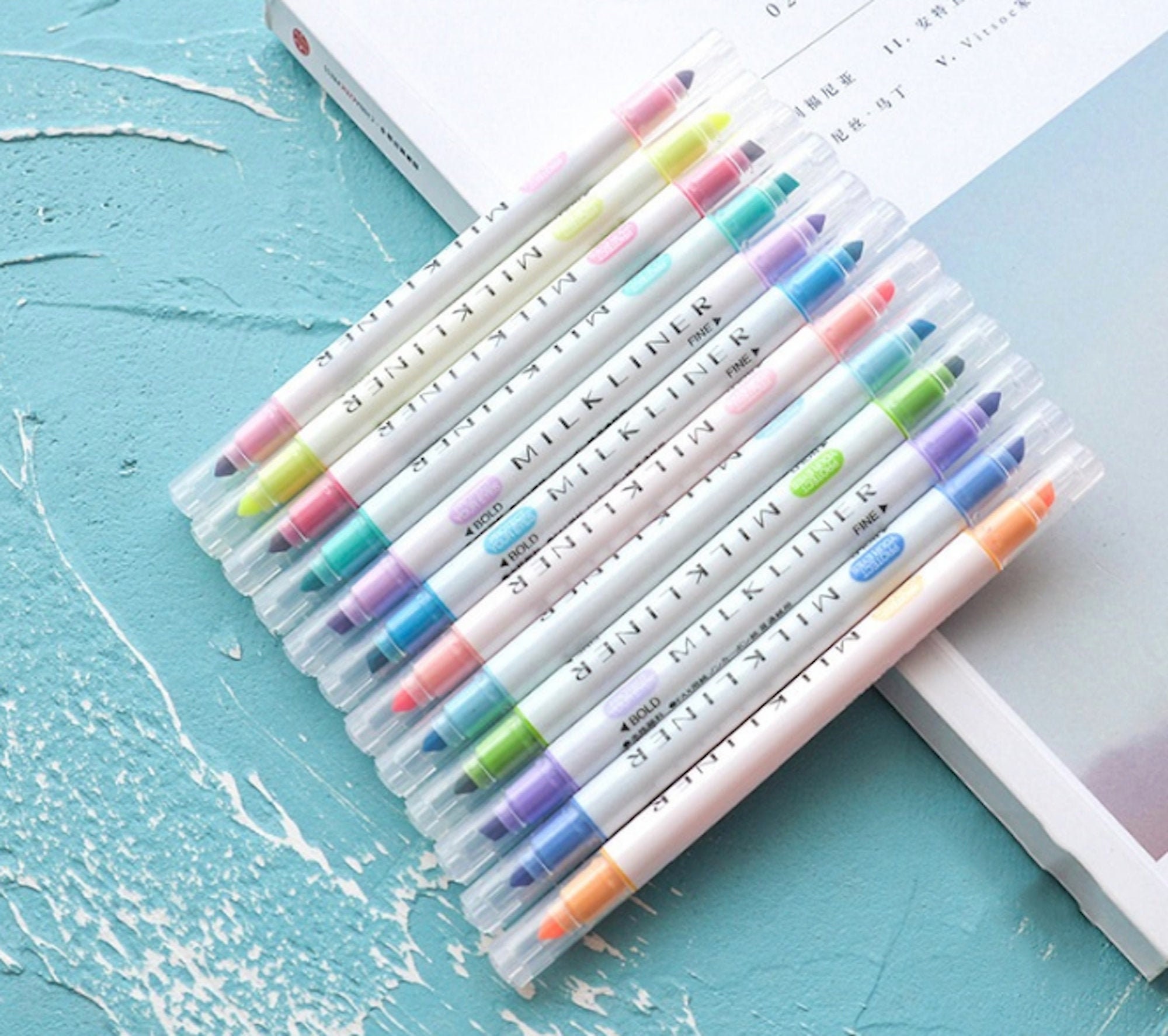 Milkliner Highlighter Set 12pc Full Color Set DualTip Bright