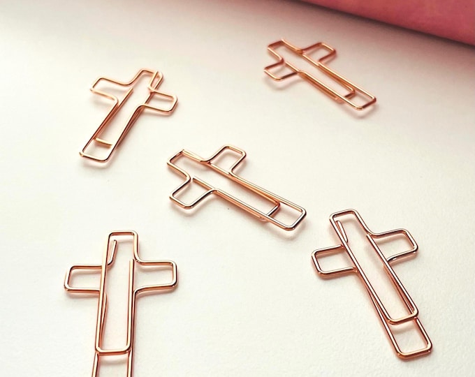 Gold Cross Metal Paper Clips - 5pcs