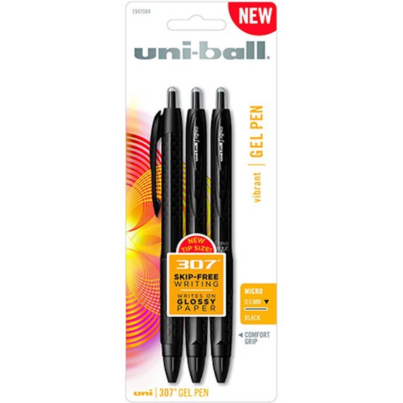 3pc Uni-ball Signo #307 Micro Gel Pens - 0.5mm Fine Tip - Vibrant Black Gel Ink - Writing Pens with Comfort Grip - Pack of Three Pens