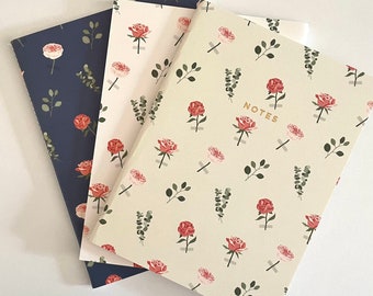 Set di quaderni con rose: bullet journal da 3 pezzi