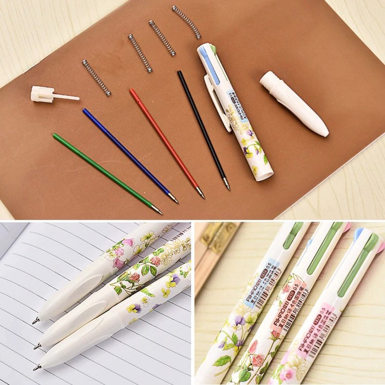 Floral Multi Color Ballpoint Pen 4in1 Writing Pen 0.5mm Four