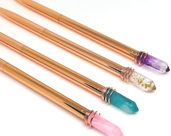 Mystic Crystal Pen - Amethyst Purple, Rose Quartz, Yellow Gold, Aventurine Green Ballpoint Writing Pens