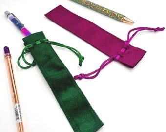 Velvet Drawstring Pen Pouch Soft Pen Sleeve Case Holder Bags for Pens, Pencils, Gifting in Fuchsia or Emerald