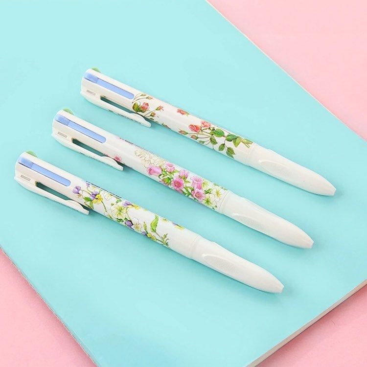 Floral Multi Color Ballpoint Pen 4in1 Writing Pen 0.5mm Four