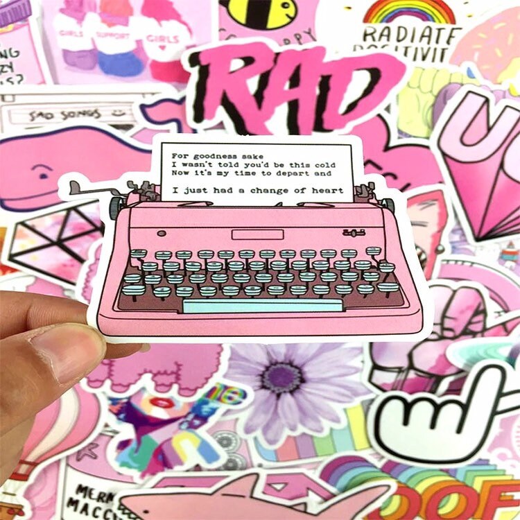 super pink sticker set girly pink retro 90s aesthetic funny cute