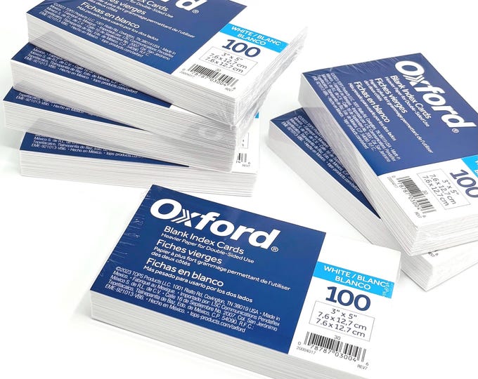 Oxford 30 Blank Index Cards, Pack of 100, 3"x5" Blank White Heavyweight Cards