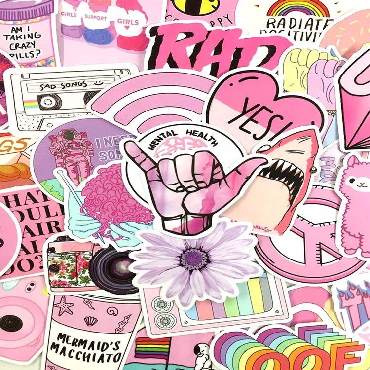 super pink sticker set girly pink retro 90s aesthetic funny cute