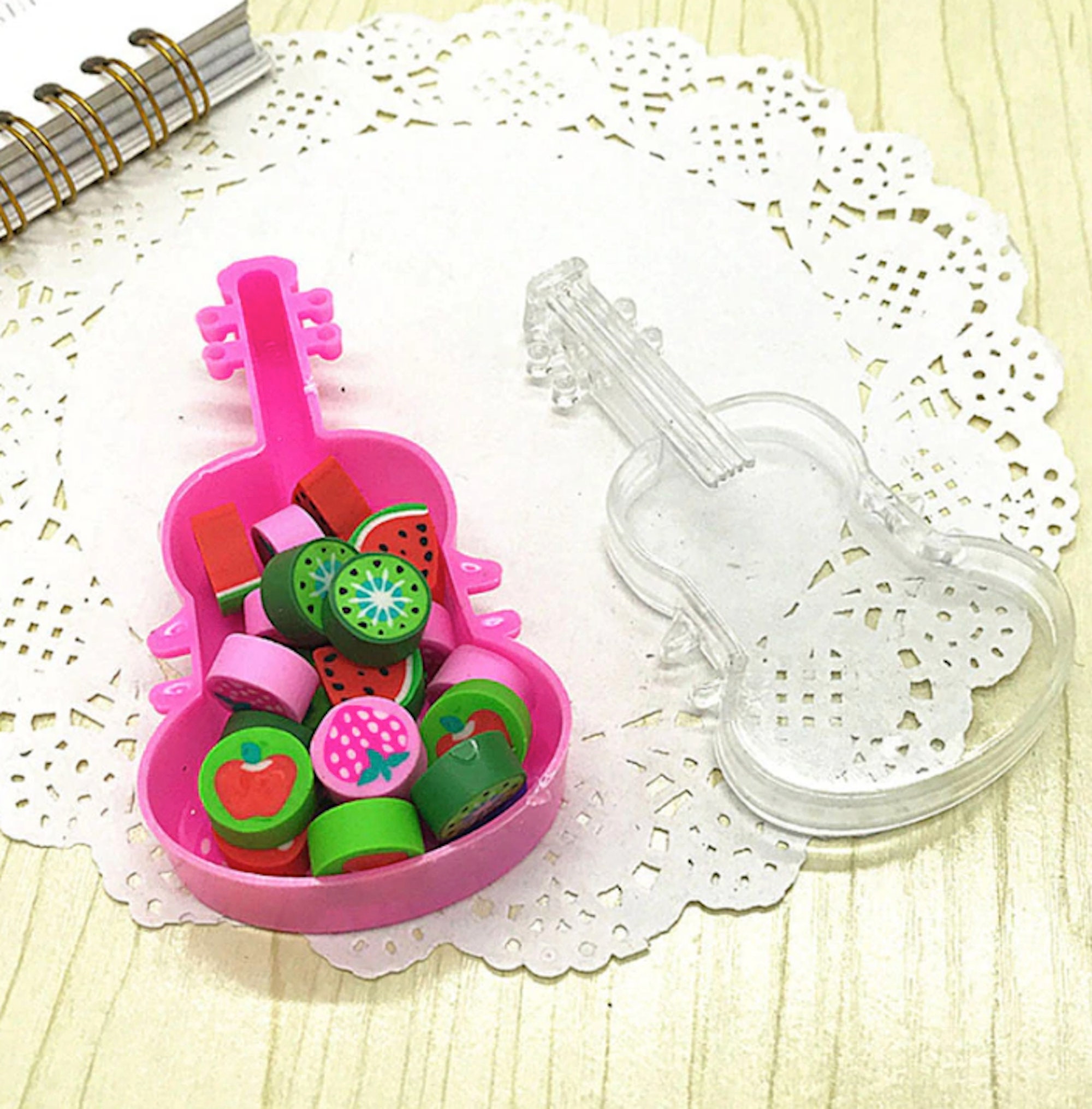 Fruit Case Eraser Set FruitShaped Mini Erasers with Guitar Case