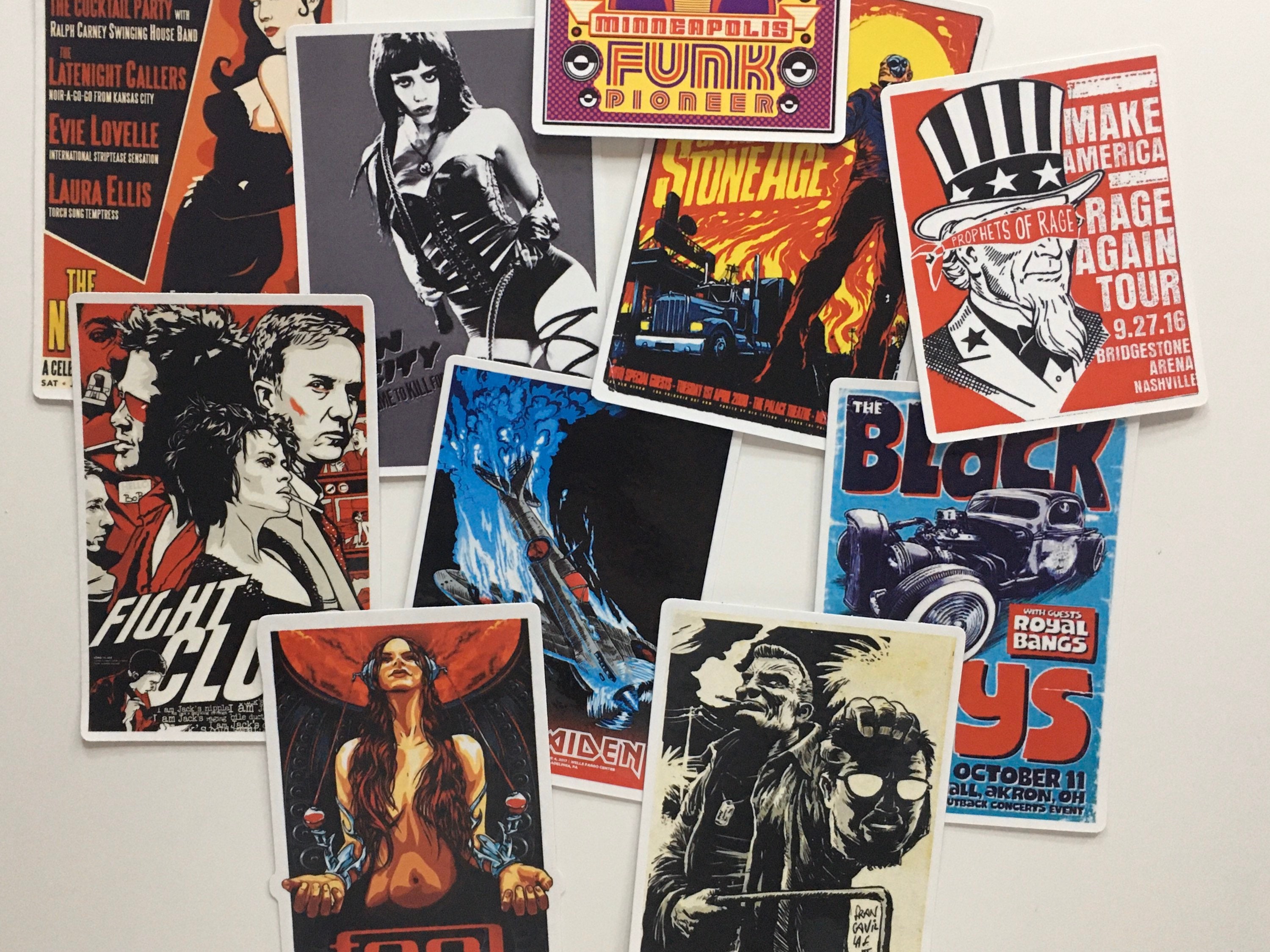 Classic Movie / Music Poster Stickers 7pc Random Sticker Set