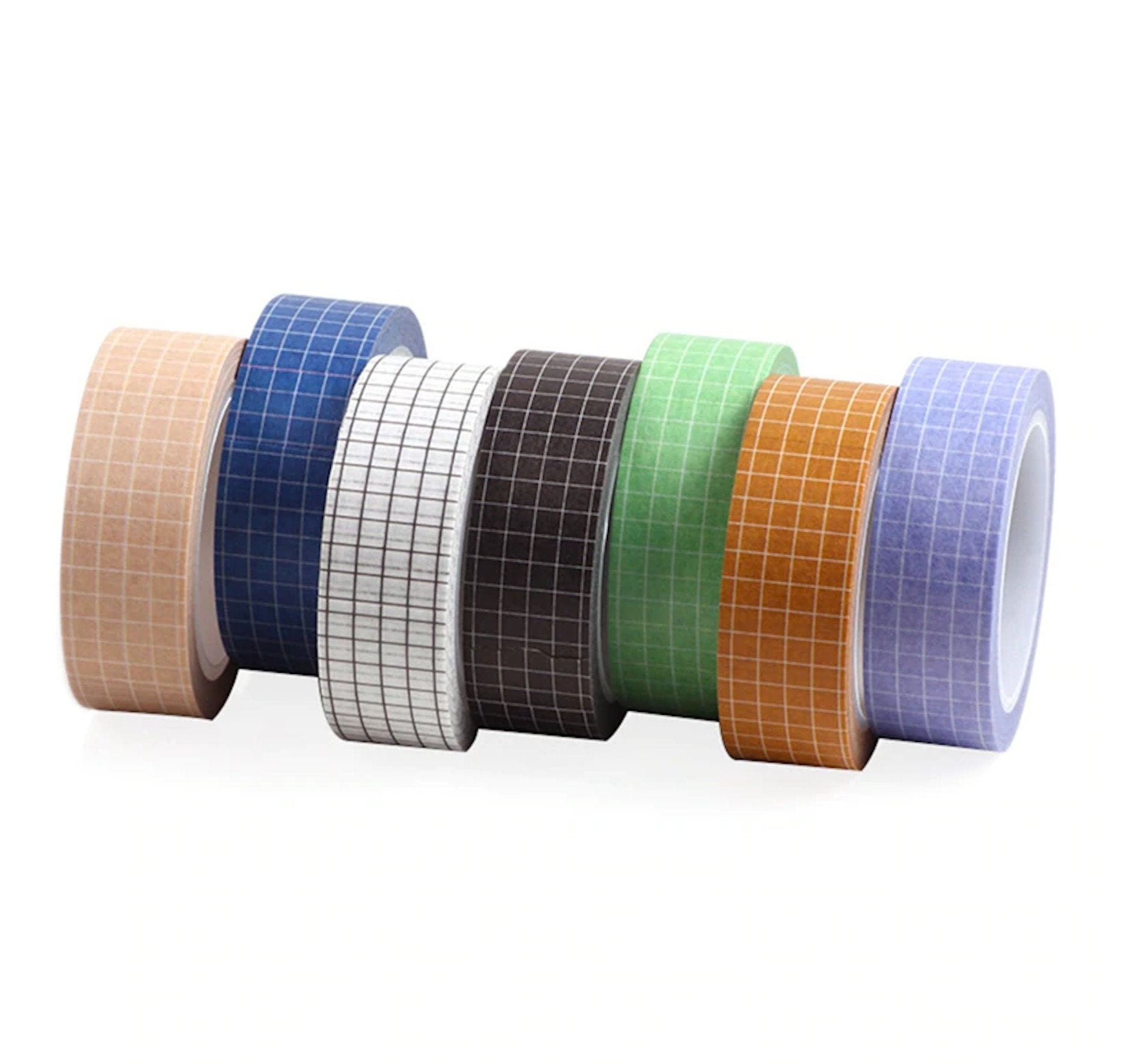 Knaid Grid Washi Tape Set, 14 Rolls of 15 mm Wide Decorative Colored M