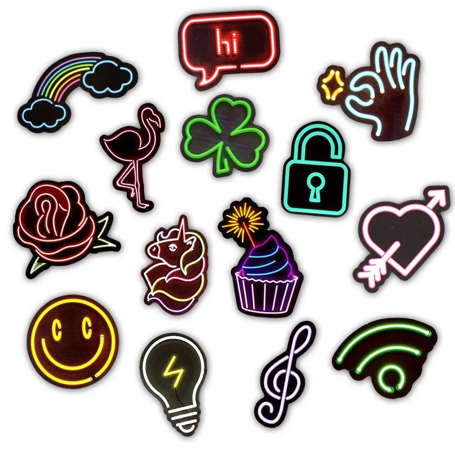 neon lights sticker pack retro 90s aesthetic stickers bright