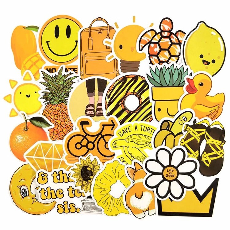 Groovy Yellow Sticker Set - Cute Funny Retro Pop Art Sticker Pack