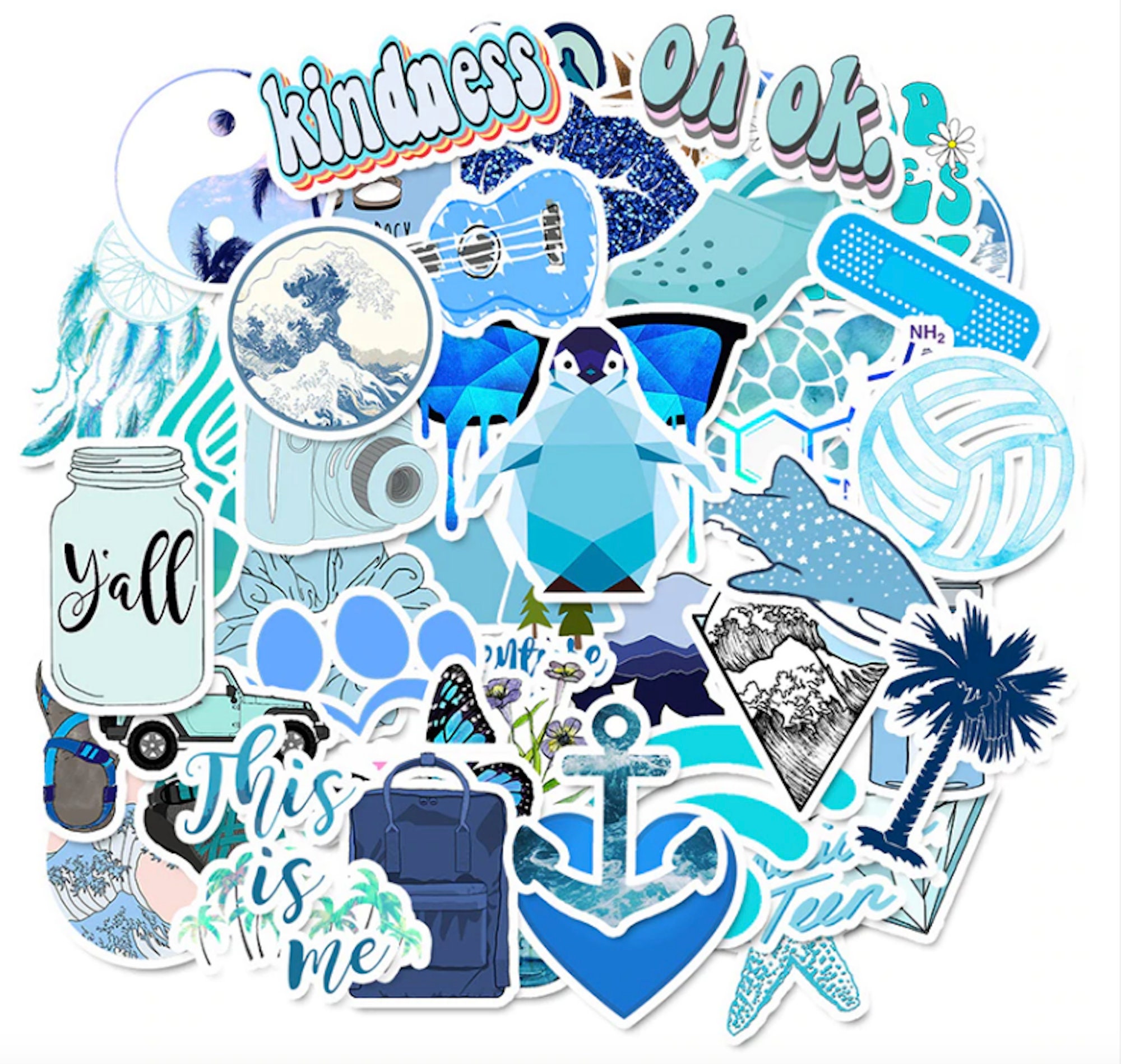 Blue Aesthetic Plastic Sticker Set - Gambaran