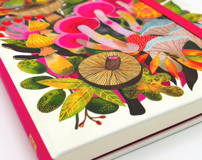 Featured listing image: Mushroom Medley Journal - Blank Lined Diary Book Embossed Gold Foil Hardcover Lay-Flat Journals