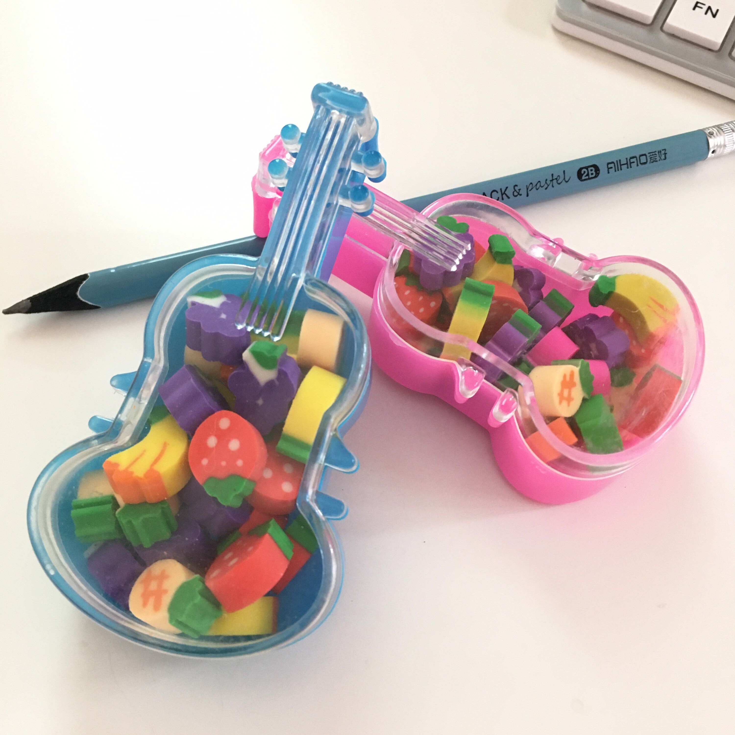 Fruit Case Eraser Set FruitShaped Mini Erasers with Guitar Storage Case