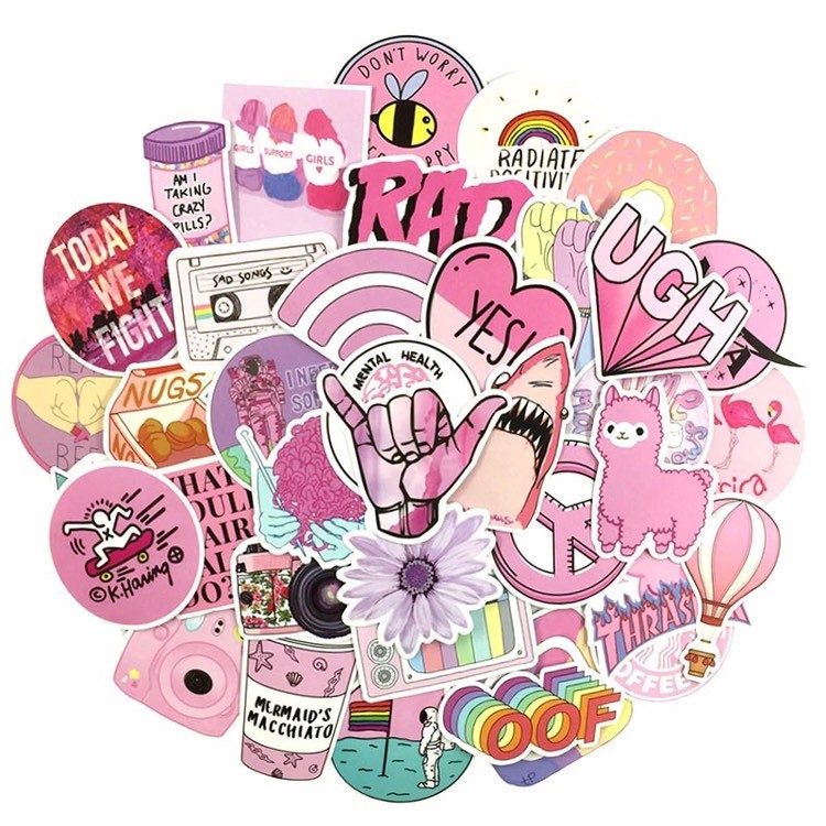Super Pink Sticker Set - Girly Pink Retro 90s Aesthetic Funny Cute ...