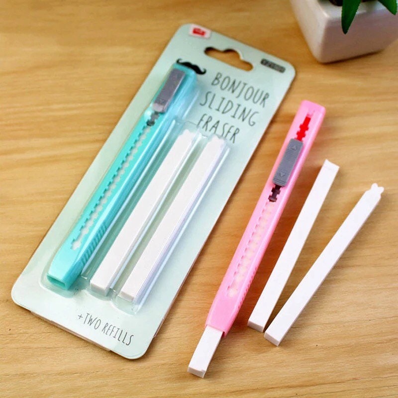 Slim Push Up Eraser Set with Two Refills Sliding Mechanical