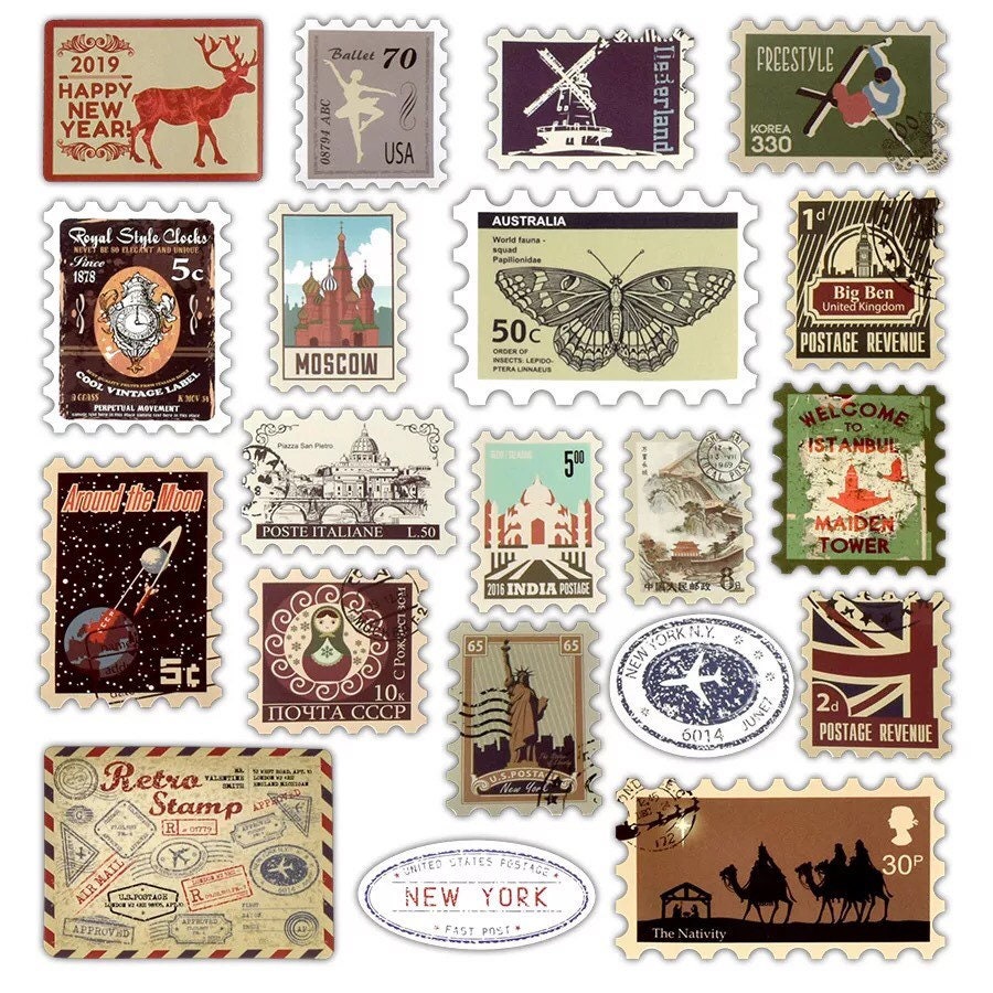 World Travel Stamp Sticker Set