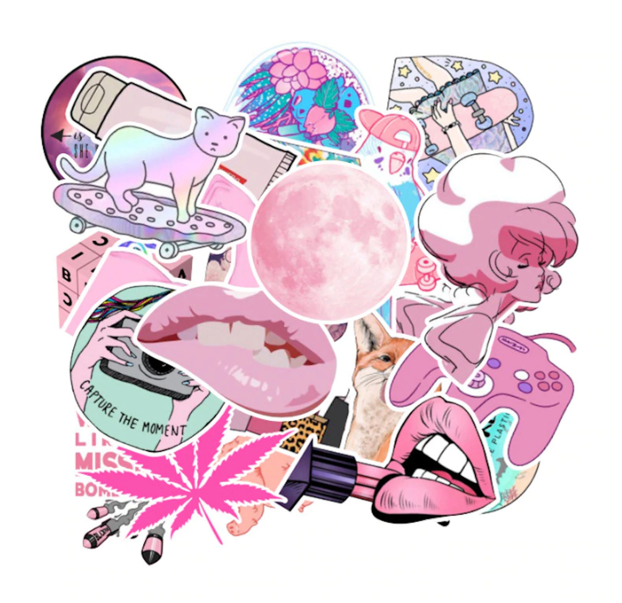 Pink Wave Aesthetic  Sticker  Set Cute Funny  Girlish VSCO 