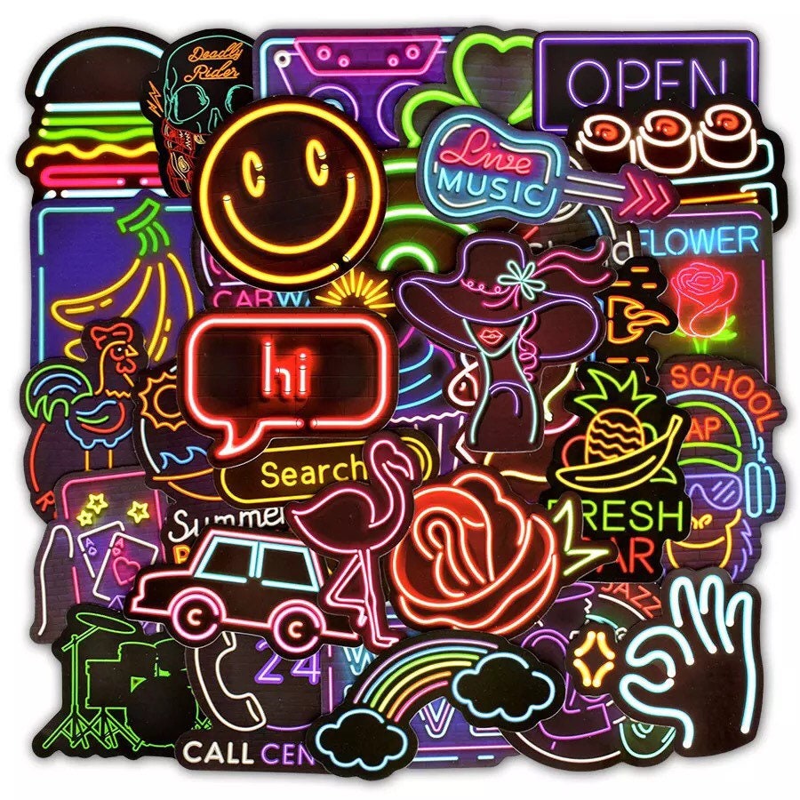 neon lights sticker pack retro 90s aesthetic stickers