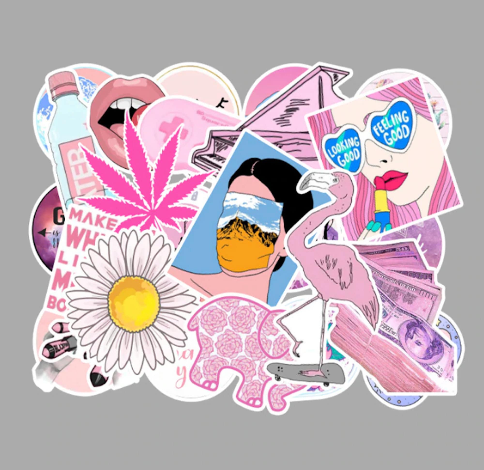 Pink Wave Aesthetic  Sticker  Set Cute Funny  Girlish VSCO 