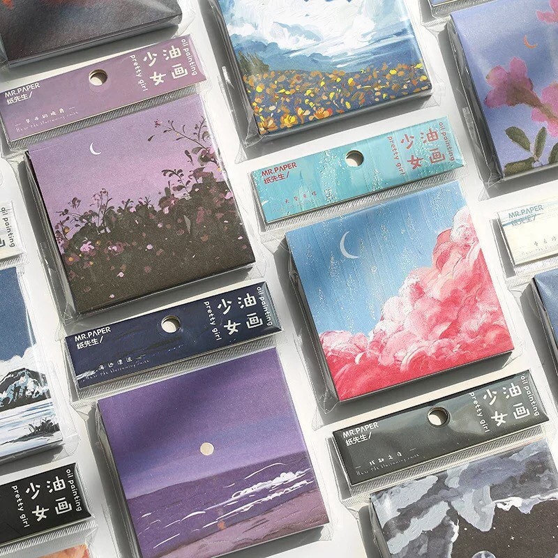 3pk Moonlit Painting Sticky Note Set Colorful Artistic Cube Square