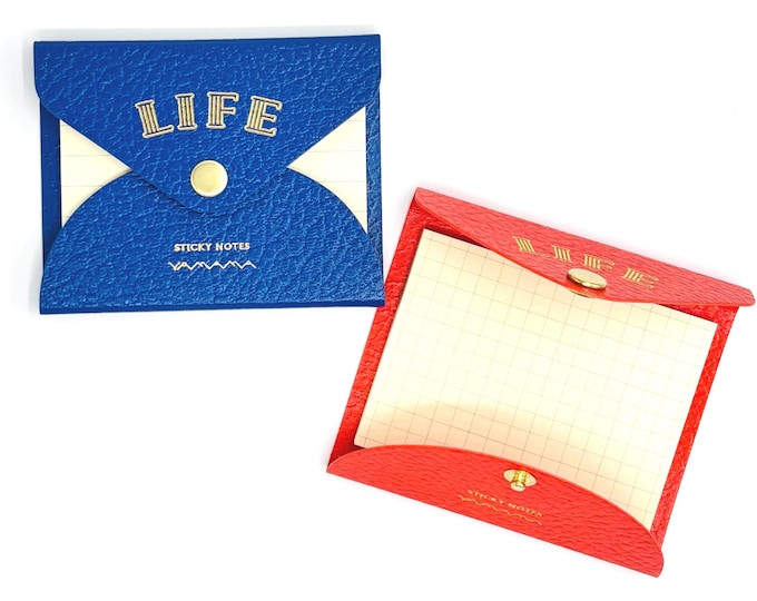 LIFE Sticky Notes, Lined or Grid Notepad with Faux Leather Envelope, Snap Button Closure