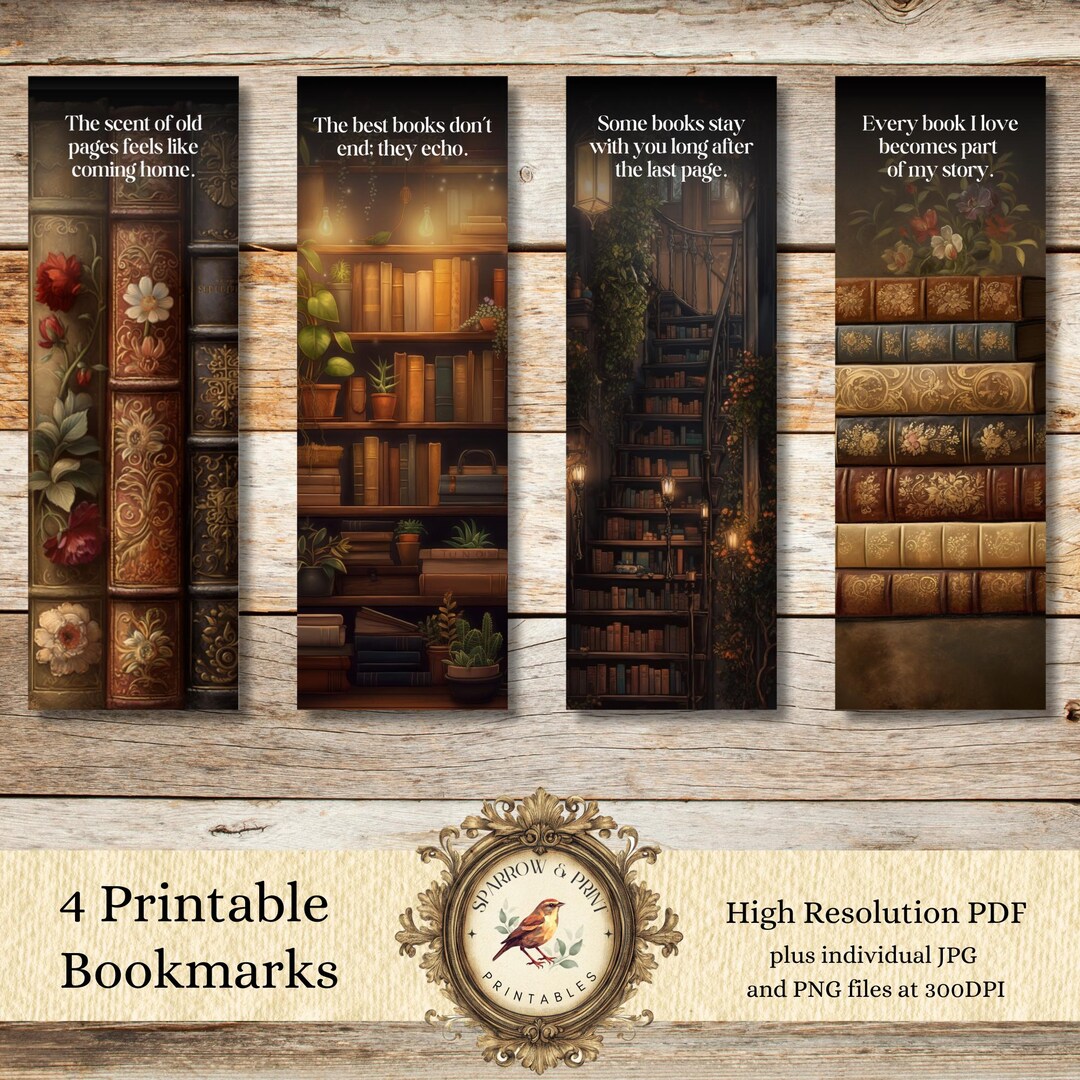 Vintage Printable Bookmarks – PNG and JPG Files Inlcuded, Digital ...