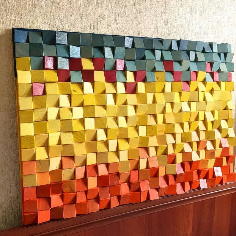 Mid century modern wall art wood slices intarsia wood art Etsy