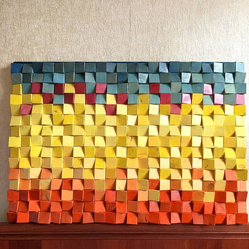 Mid century modern wall art wood slices intarsia wood art Etsy