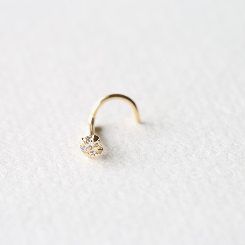 14k Solid Gold 2.5mm CZ Nose Screw Stud 14K Gold Nose Stud Etsy