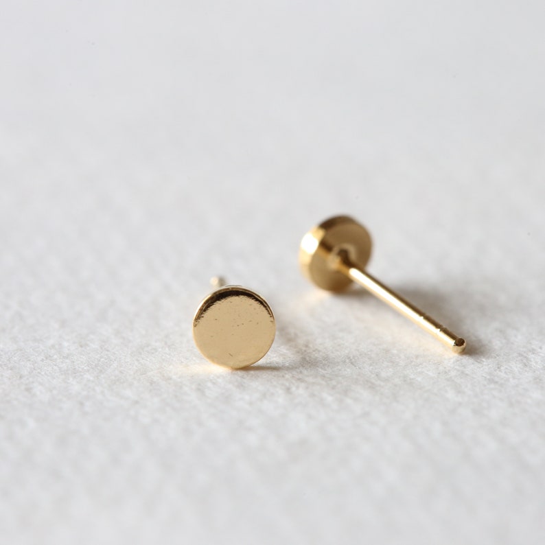4mm Round Disk Studs 18K Gold Plated Studs 14k Solid Gold | Etsy