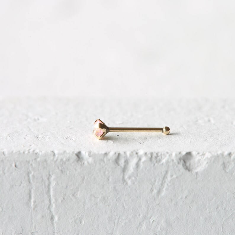Pink CZ Nose Bone 9k Solid Gold 1.5mm Pink CZ Nose Stud 9k Solid Gold Stud 23 Gauge 9K Gold Nose Bone