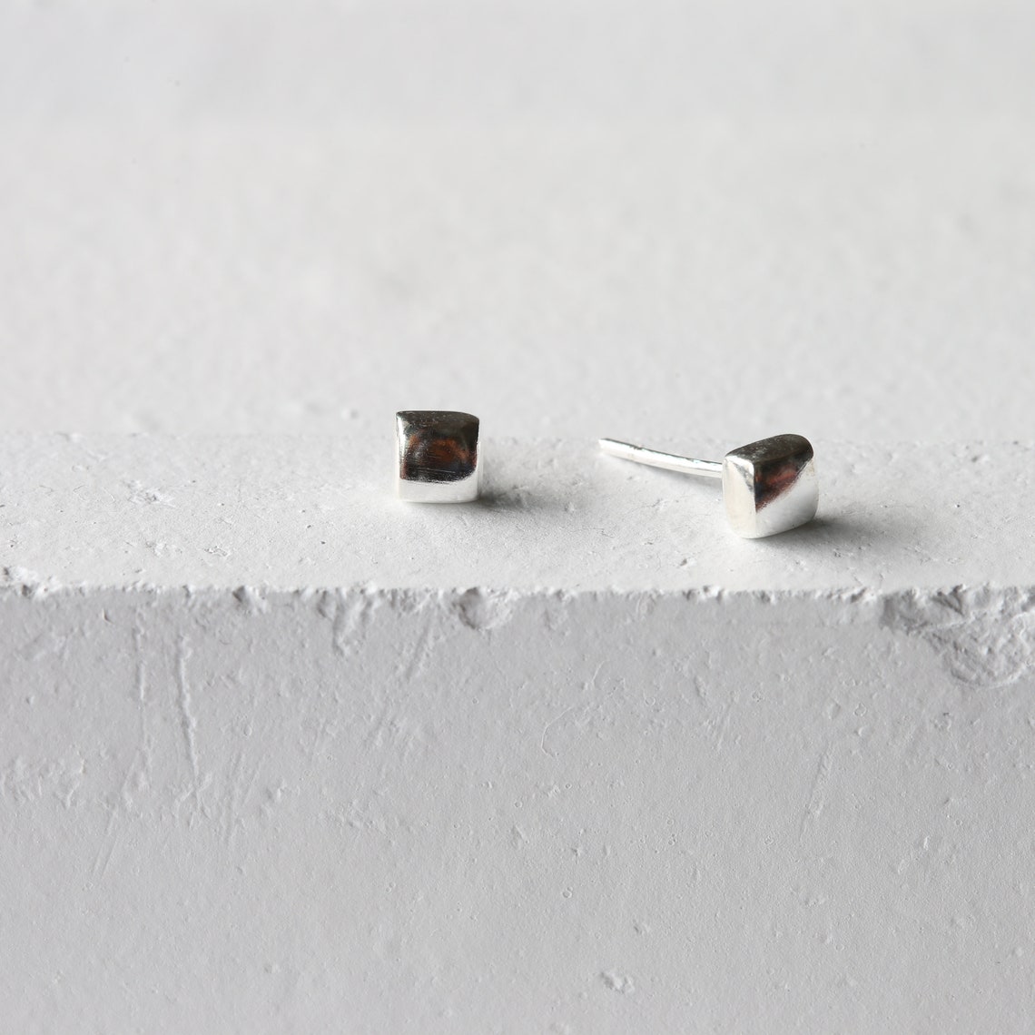 Solid Gold Square Studs 18K Gold Plated Studs 14k Solid Etsy
