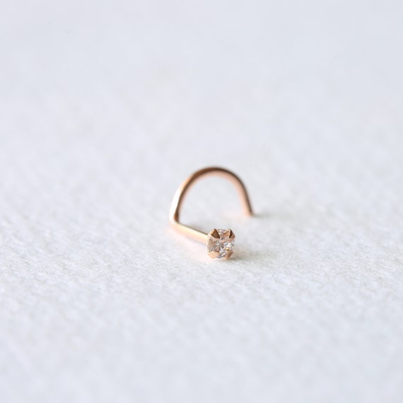 9k Solid Rose Gold 2mm CZ Nose Screw Stud 9K Rose Gold Nose | Etsy