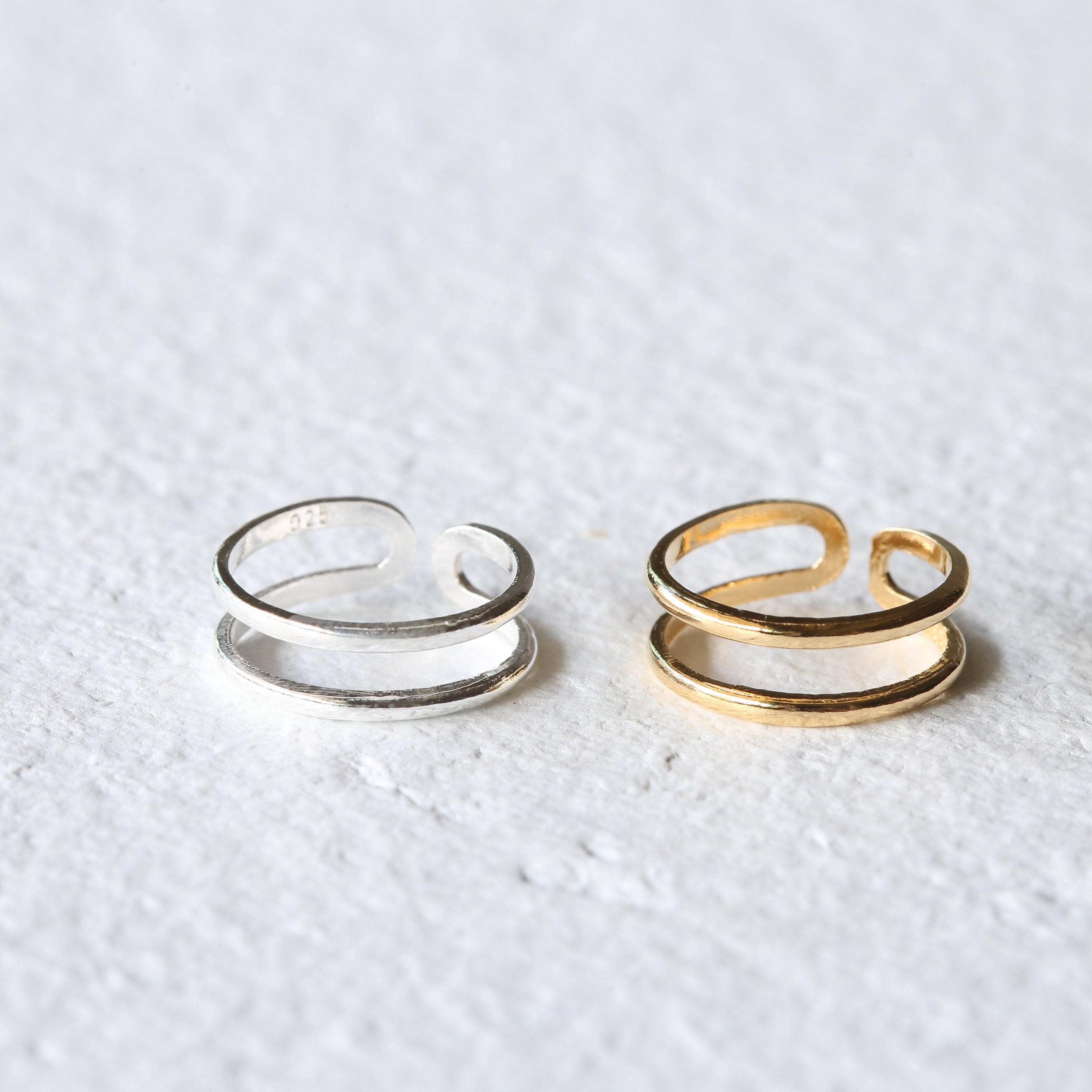 Minimal Two Line Adjustable Ring 18K Gold Plated Ring 14k - Etsy