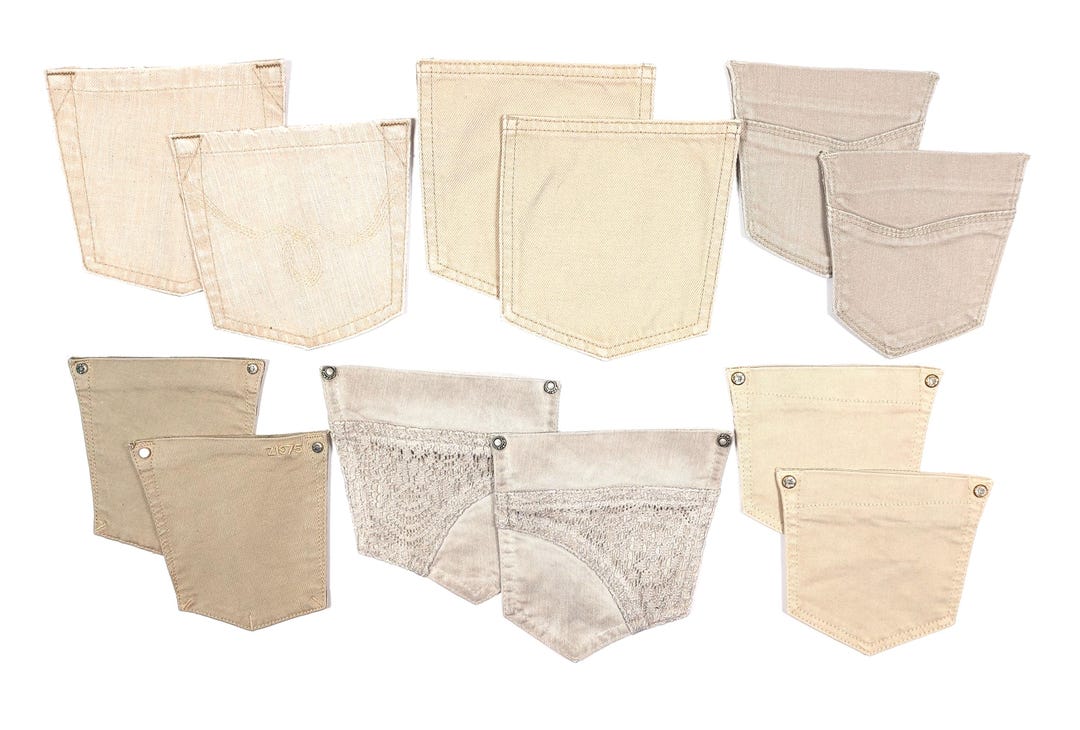 12 Beige Jeans Back Pockets With Base Bundle, Adult Jeans Pockets Set ...