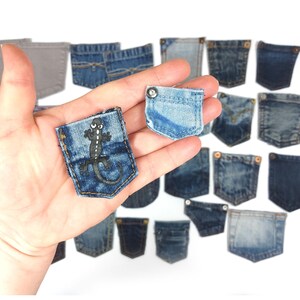 30 Charm kleine Denim Taschen, rustikale Scheune Hochzeit Name Kartenhalter, recycelte Jeans Set