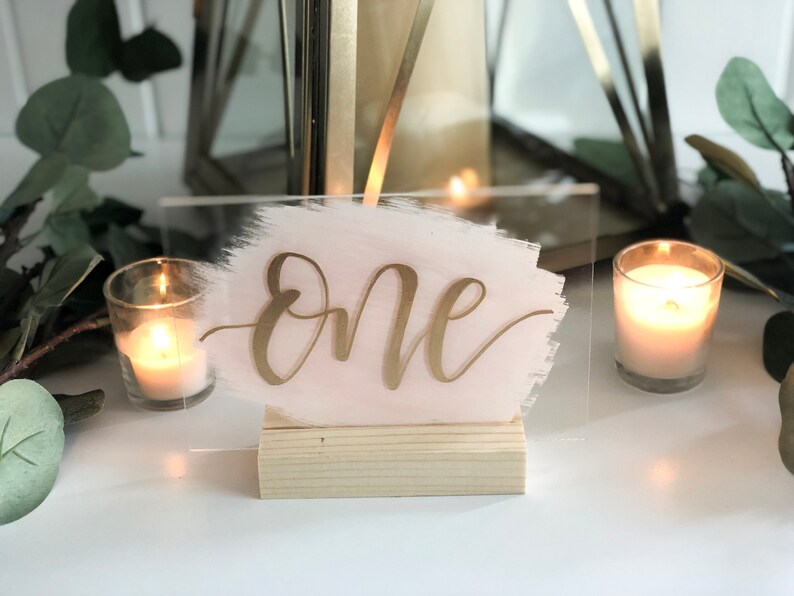 Acrylic Table Numbers Brushstroke With Wood Stands Clear Etsy