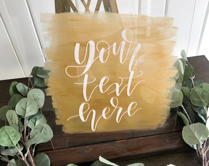 Custom Painted Acrylic Sign With Wood Stand Clear Plexiglass Sign Clear