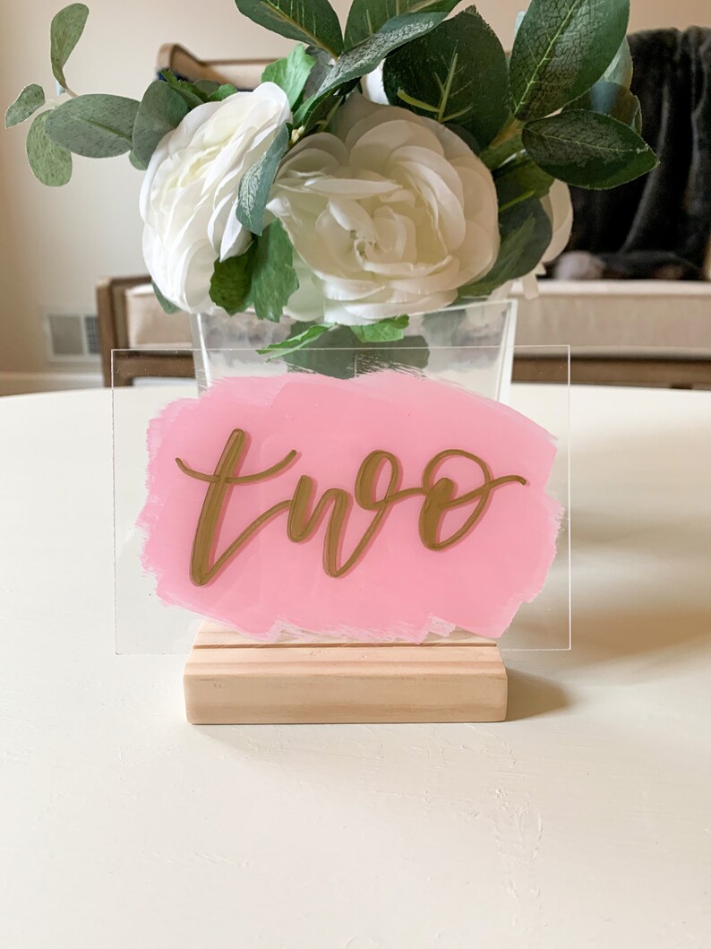 Acrylic Table Numbers Brushstroke With Wood Stands Clear Etsy
