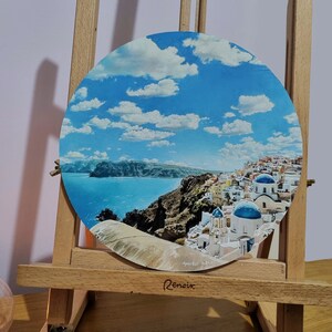 Greece |Circle Landscape Realistic Oil Painting| Original Wall Art |"Greece" - Seascape, Nature Art | Wood Paneling | Perfect Gift | Rounded