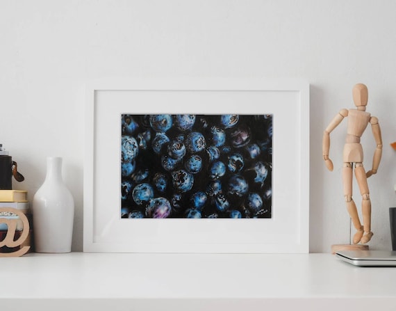 Realistic Blueberry Fruit Framed Pencil Drawing Etsy